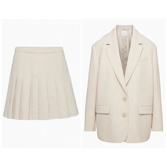 Aritzia Wilfred Sophia Blazer & Juliet Skirt Set in Herringbone/Birch - Picture 3 of 4